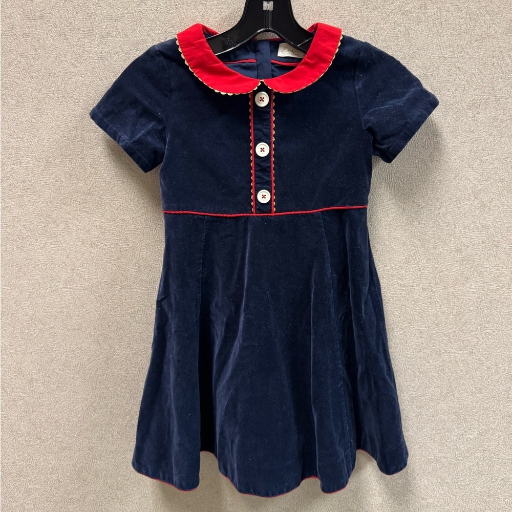 Mini Boden Navy and Red Velvet Party Dress Size 7-8Y